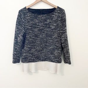 Ann Taylor Tweed Layered Longsleeve Blouse Black Large